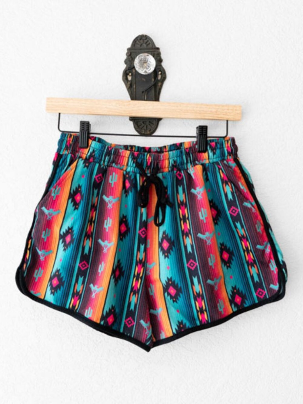 Crazy Train Teal Pink Orange Aztec Stripe Women’s Shorts